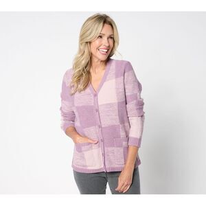 Soul Women's Top Sweater Sz XL V-Neck Colorblock Cardigan Purple A659828